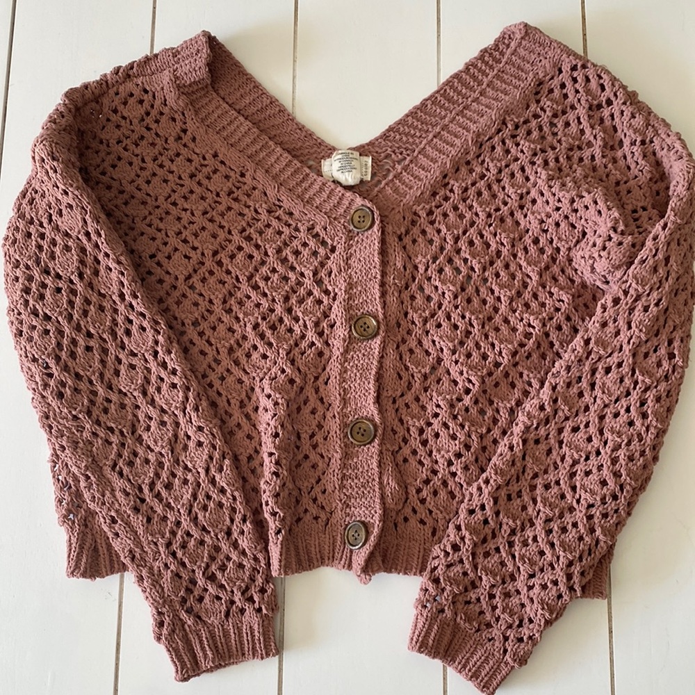 Cropped Open-Knit Sweater
